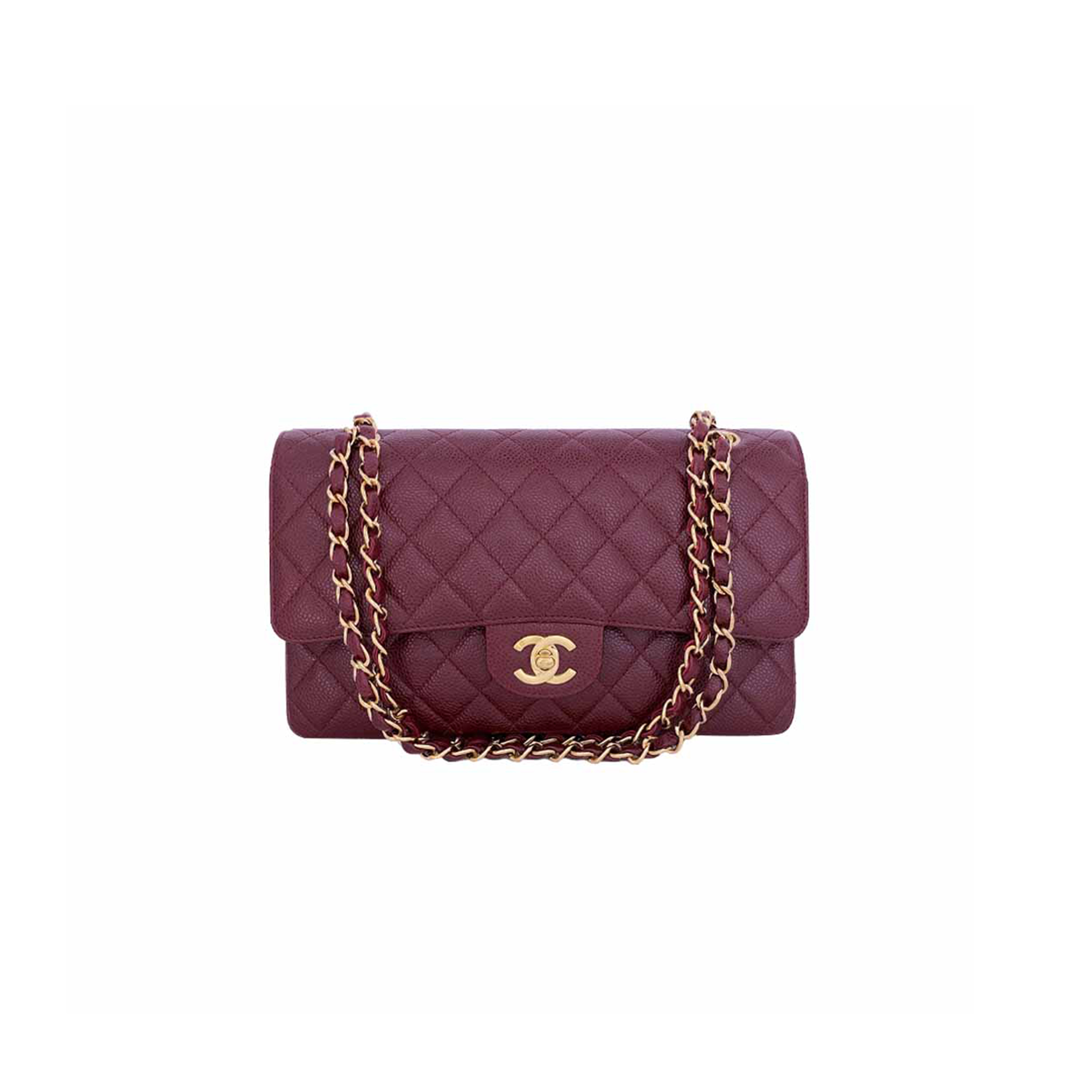 CHANEL VINTAGE BURGUNDY WINE RED CAVIAR MEDIUM CLASSIC DOUBLE FLAP BAG  A37586 (25.5*15.5*6.5cm)